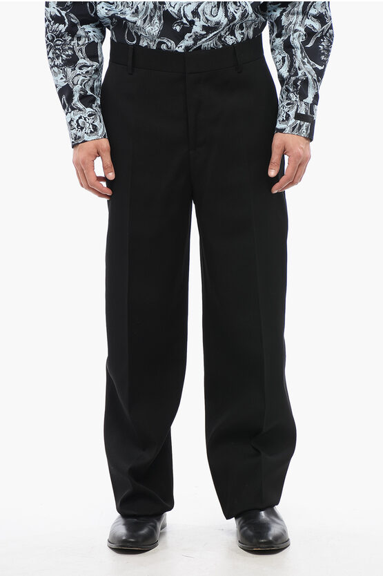 Versace Double-pleated Virgin Wool Pants With Belt Loops