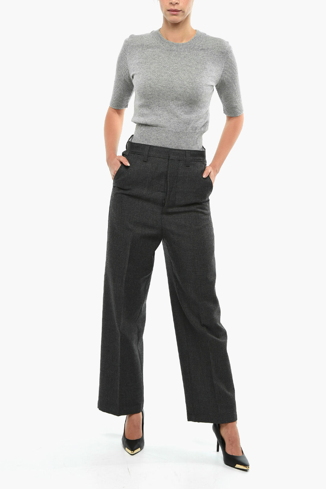 Ami Alexandre Mattiussi 4 Pockets Wide Leg Tailored Pants with Belt Loops  women - Glamood Outlet