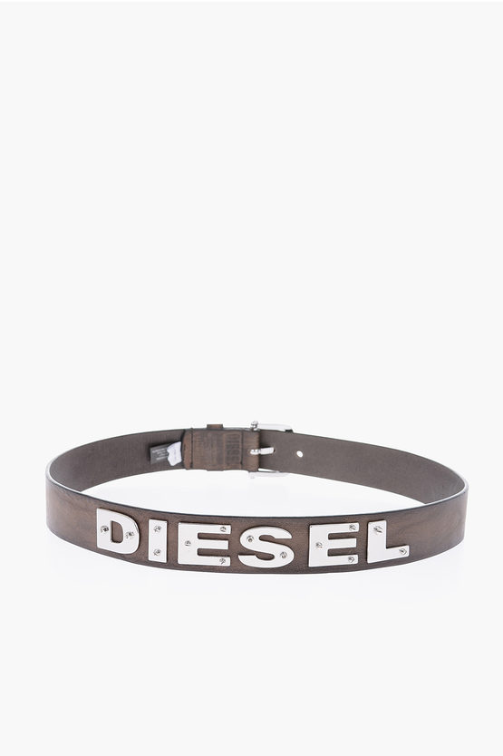 Diesel 40mm metal logo leather B-DIZEL belt men - Glamood Outlet