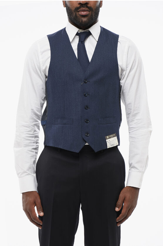 Corneliani 5 Buttons Leader Wool Vest With Jetted Pockets