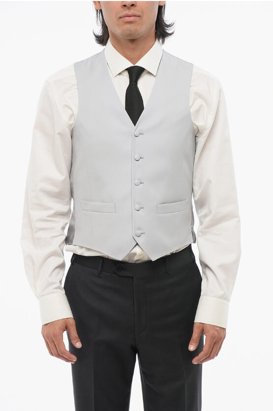 Corneliani 5 Buttons Wool Vest With Jetted Pockets In White