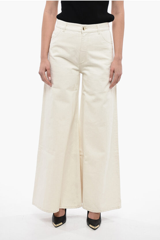 Chloé 5 Pocket Cotton Blend Palazzo Trousers In White