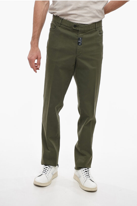 Philipp Plein 5 Pocket Cotton Trousers With Belt Loops In Green