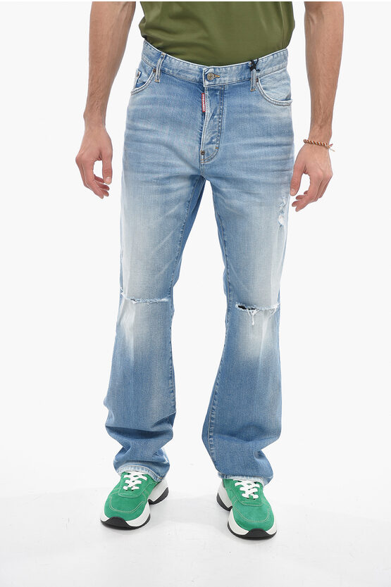 Dsquared2 5 Pocket Distressed Roadie Fit Denims 19cm In Blue