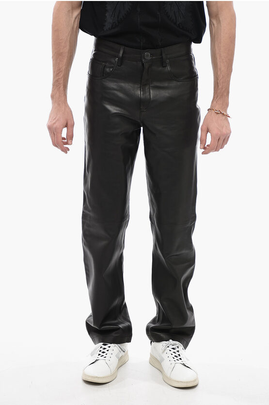 Ami Alexandre Mattiussi 5 Pocket Eco-leather Pants With Belt Loops In Black