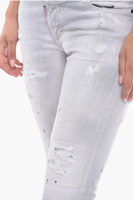Dsquared2 5 Pocket Maxi Cuff Coated Denim Pants women - Glamood Outlet