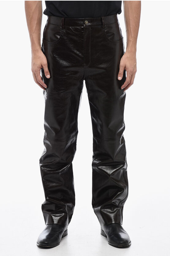 Shop Gucci 5 Pocket Lambskin Pants With Belt Loops