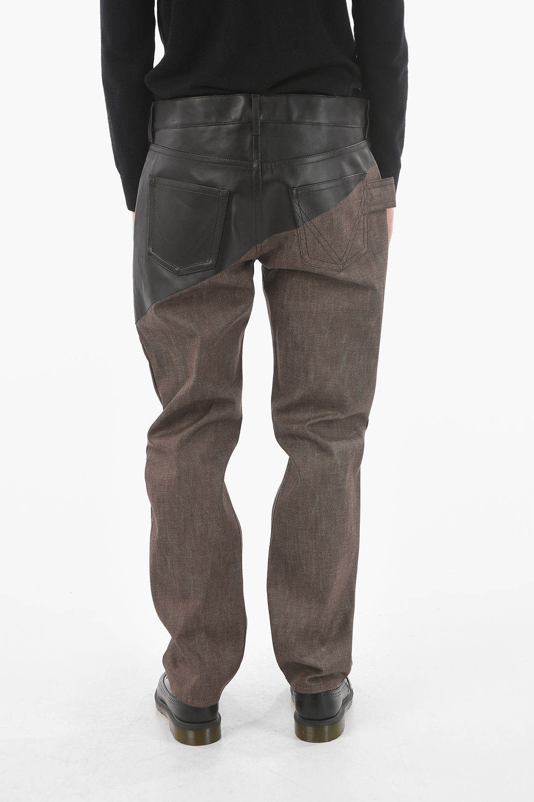 Bottega Veneta 5 Pocket Leather Detail Denim Pants men - Glamood Outlet