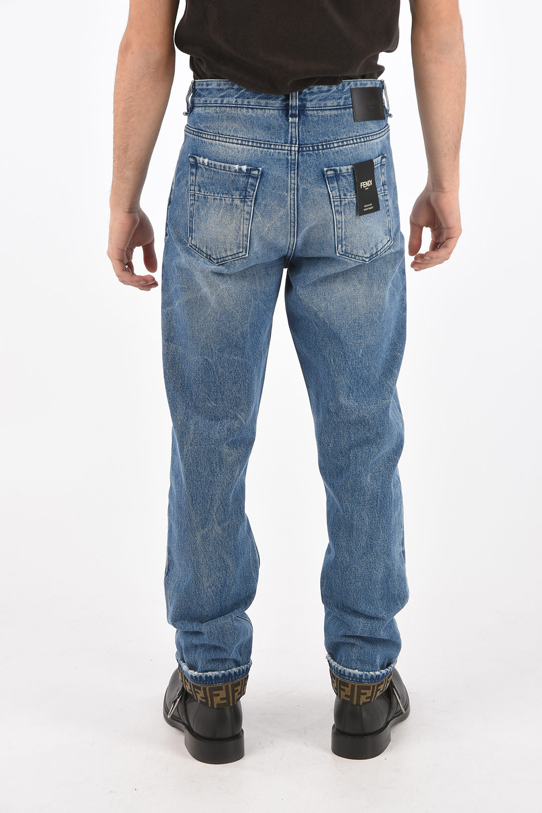 Fendi Pocket Logo Cuff Dèlavè Denims men Glamood Outlet