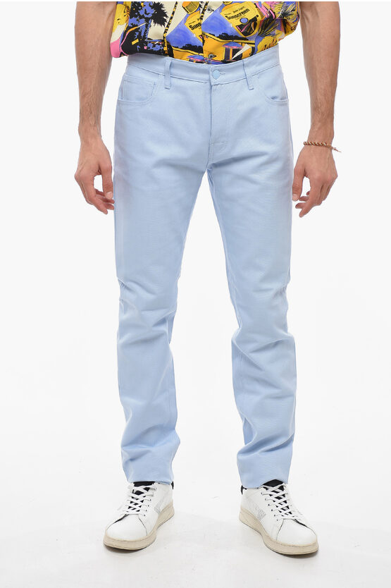 Raf Simons 5 Pocket Piquet Cotton Pants In Blue