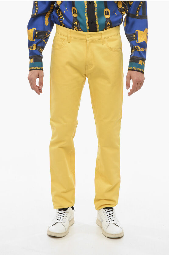 Raf Simons 5 Pocket Piquet Cotton Pants In Yellow
