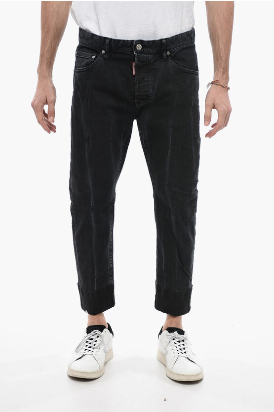 Dsquared2 5 Pocket Sailor Fit Denims With Cuffs 19cm In Black