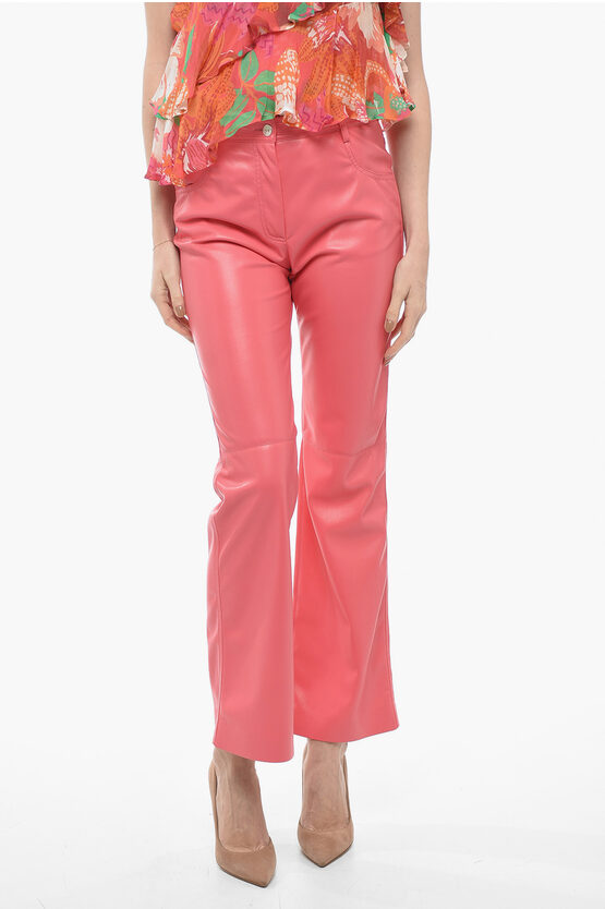 Msgm 5 Pocket Straight Fit Eco-leather Pants In Pink