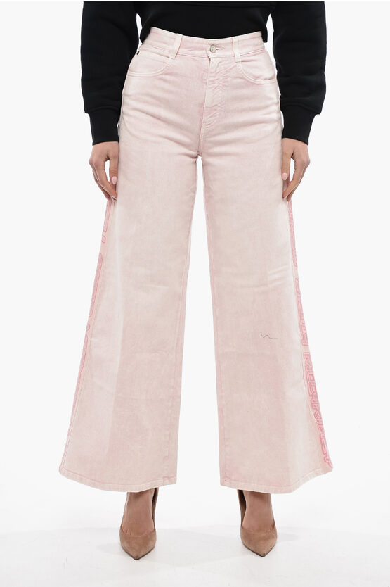 Stella Mccartney 5 Pocket Wide Leg Trousers With Logoed Bands In Pink