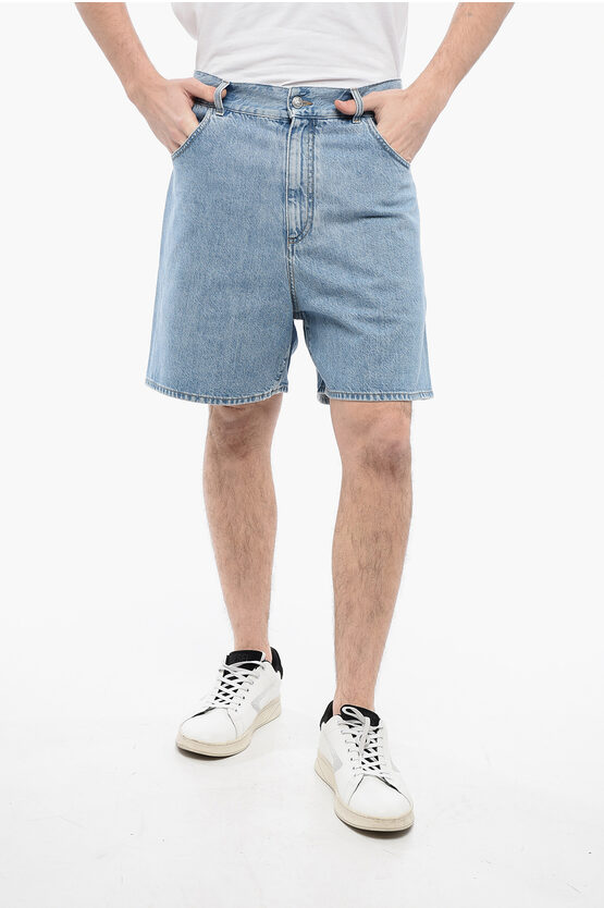 Balmain 5-pocketed Light Wash Denim Shorts In Black