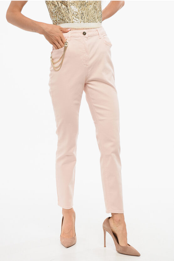 Elisabetta Franchi 5-pocketed Pants With Chain Detail In Neutral