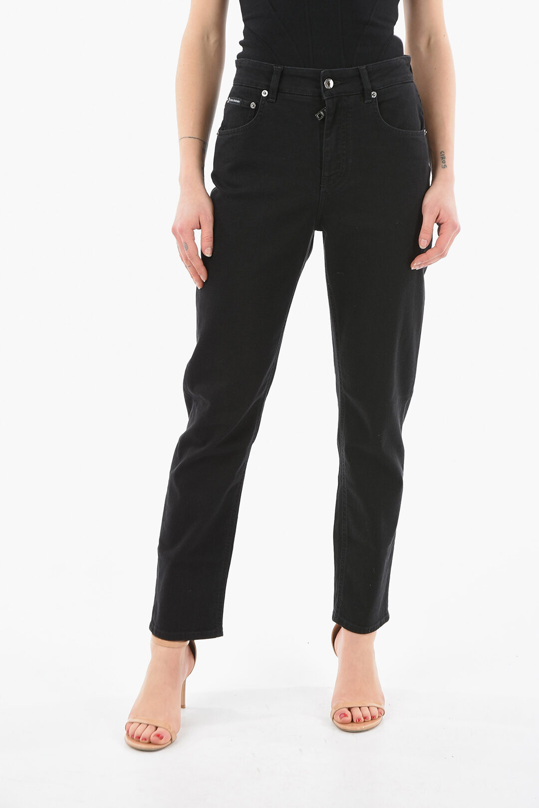 1000~Lived-in Slim Fit Denims with Leather Logo Patch 17cm main image 0