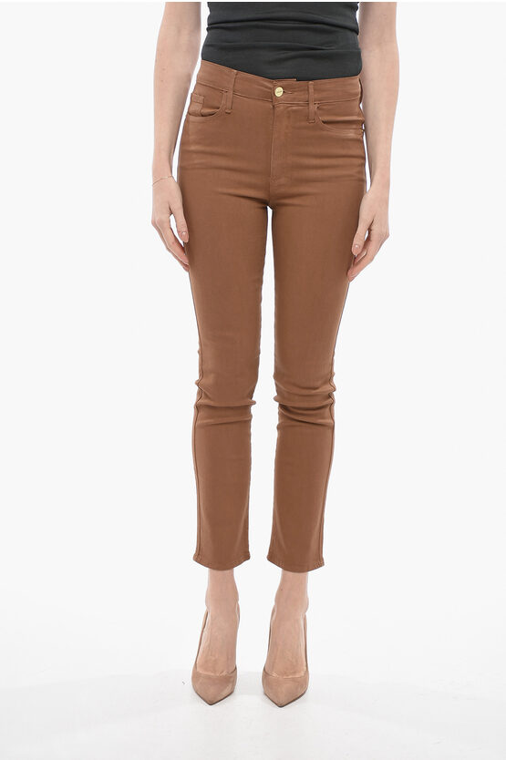 Frame 5-pockets Coated Cotton Lesylvie Pants In Brown