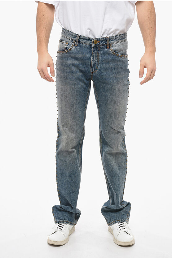 Etro 5 Pockets Regular Fit Jeans With Side Studs In Blue