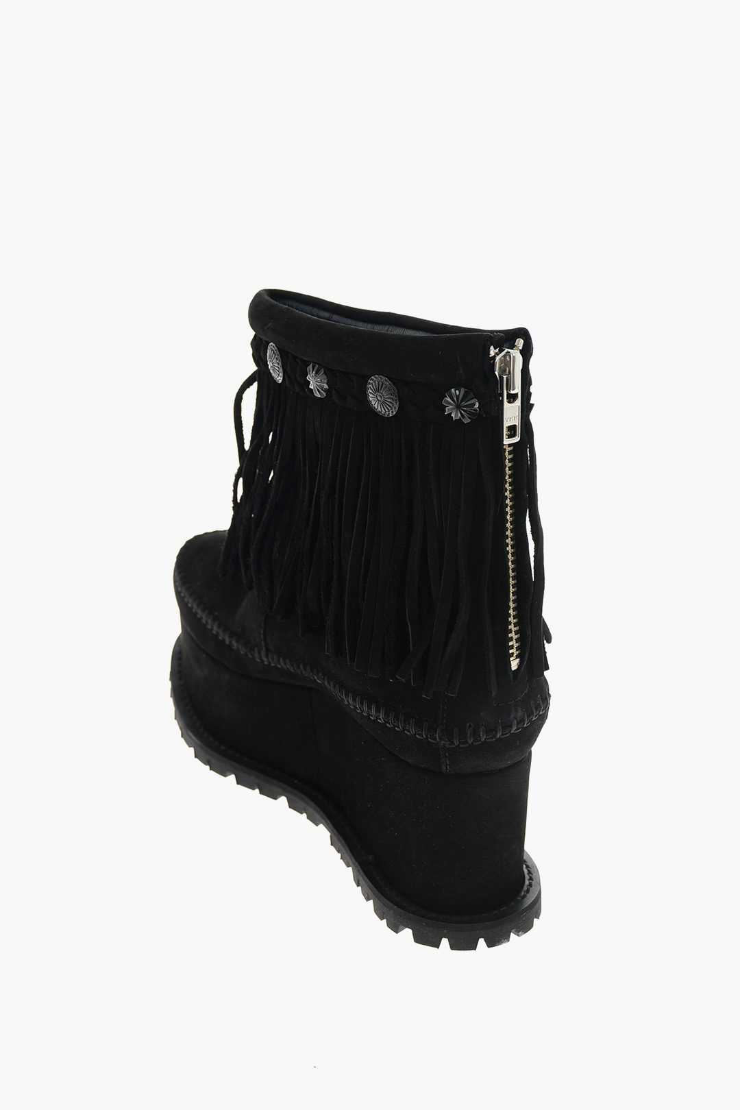 Sacai 6cm Suede Leather Fringed Ankle Boots with Platform