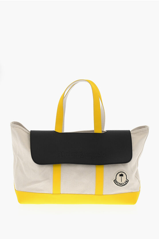 Shop Moncler 8 Palm Angels Textured Leather And Fabric Tote Bag