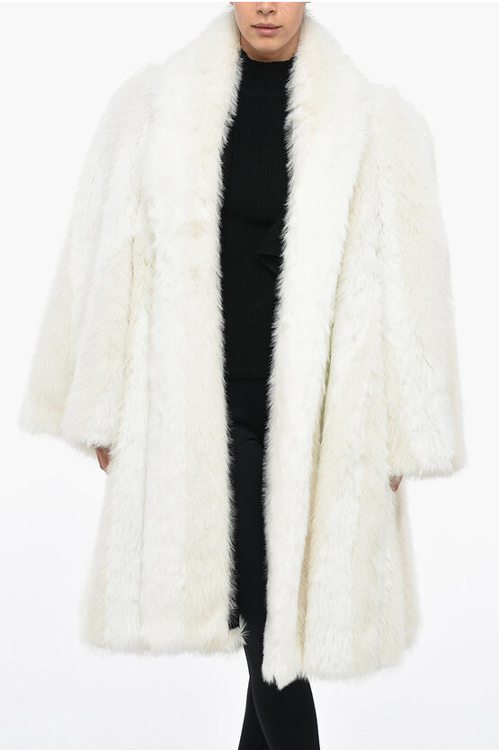 Shop Balenciaga A-line Eco-fur Coat With Spray Logo