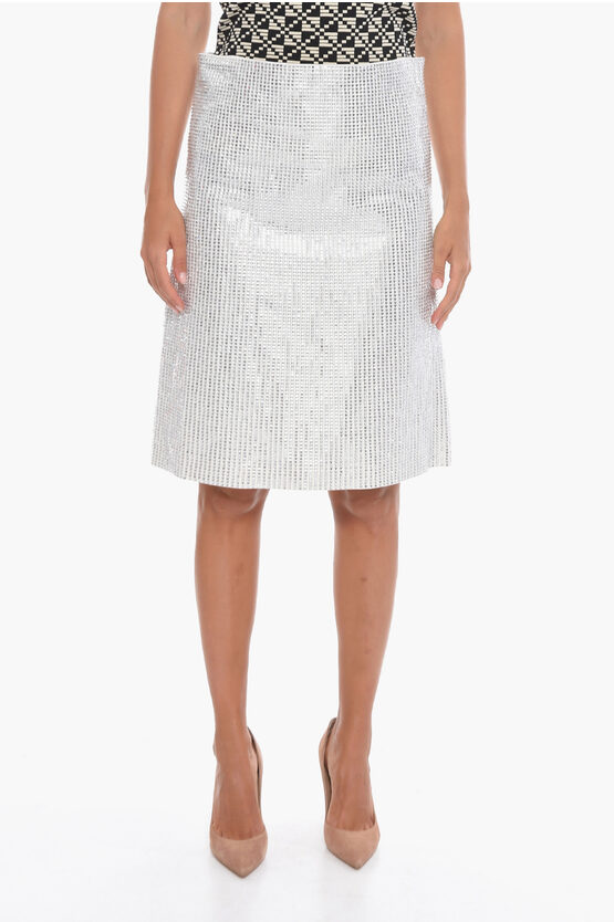 Bottega Veneta A-line Skirt With Rhinestones All-over In White