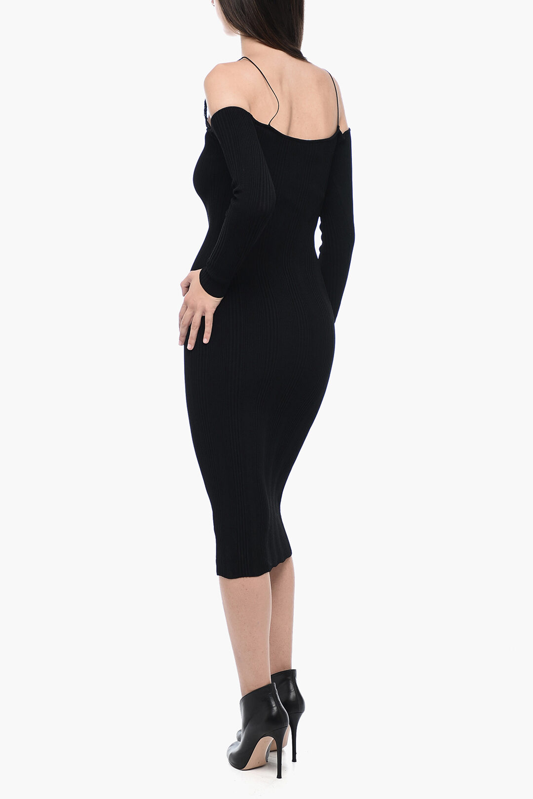 Blumarine Abito a Coste con Spalle Scoperte e Dettaglio in Pizzo