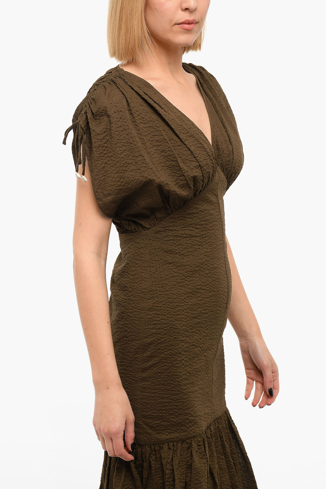 ASOS EDITION - Vestito Midi Argento Con Scollo Rotondo Decorato Con Frange E Piume Sintetiche Sul Fondo 137544665