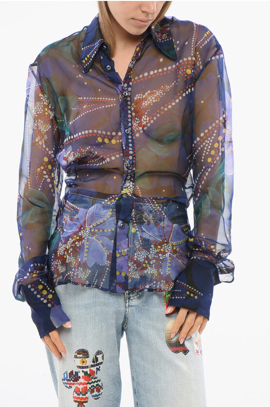 Dsquared2 Floral Printed Semi-sheer Buttoned Shirt