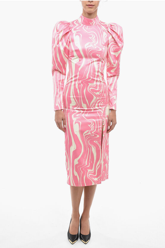 Rotate Birger Christensen Abstract Pattern Theresa Cocktail Dress With Puff Sleeve In Multi