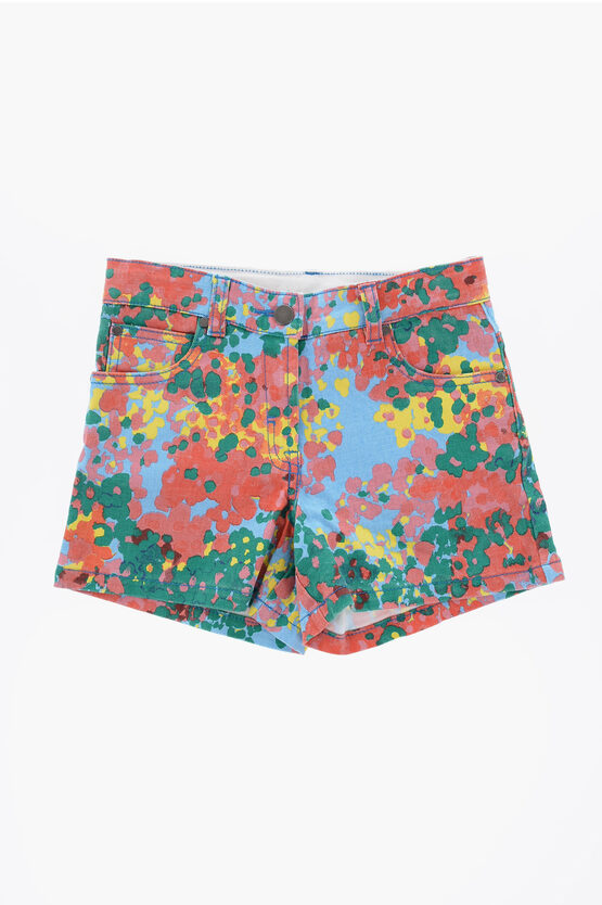 Abstract Patterned Stretch Denim Shorts