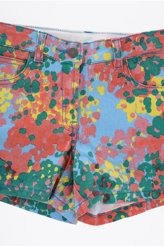 Abstract Patterned Stretch Denim Shorts