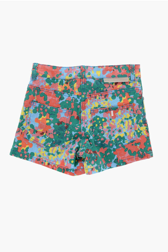 Abstract Patterned Stretch Denim Shorts