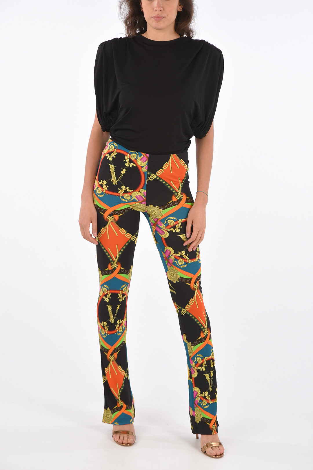 Versace abstract print high-rise waistBoot cut leggings women - Glamood ...