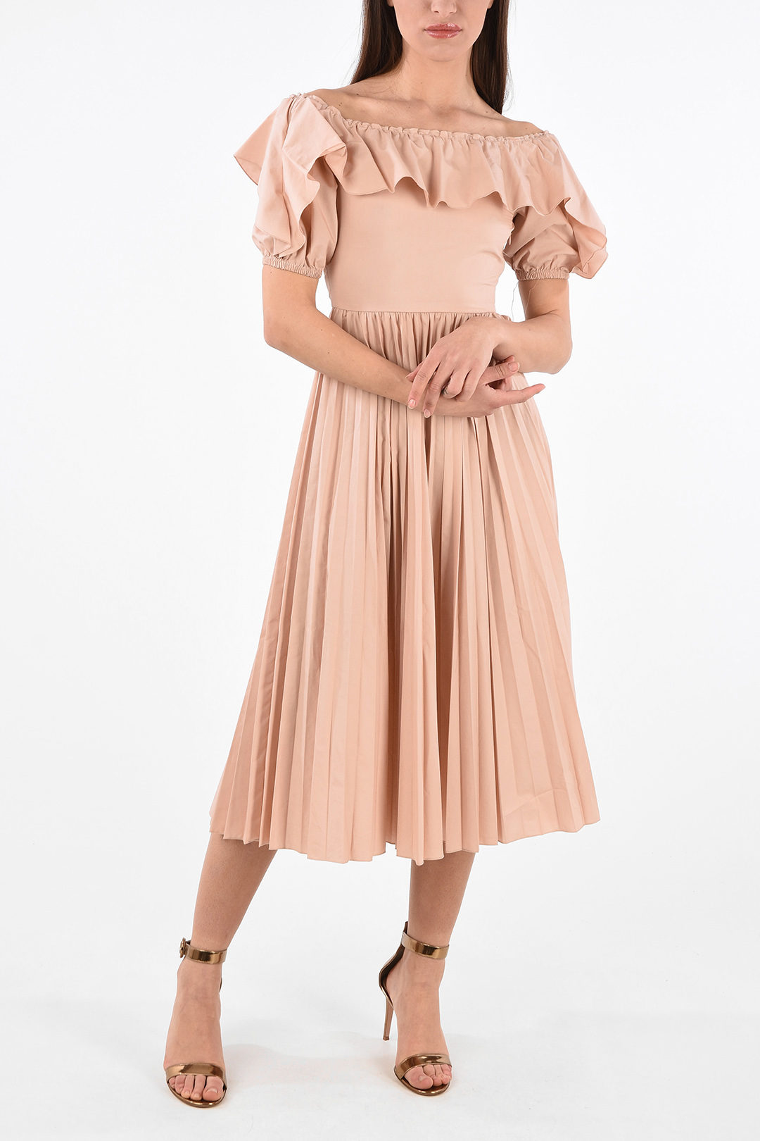 Red Valentino Accordion Dress with Draped Neckline women Glamood Outlet