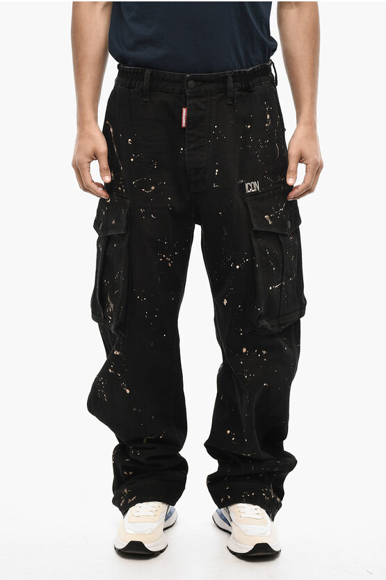 Dsquared2 Acid Wash Cargo Icon Pants With Metal Detail