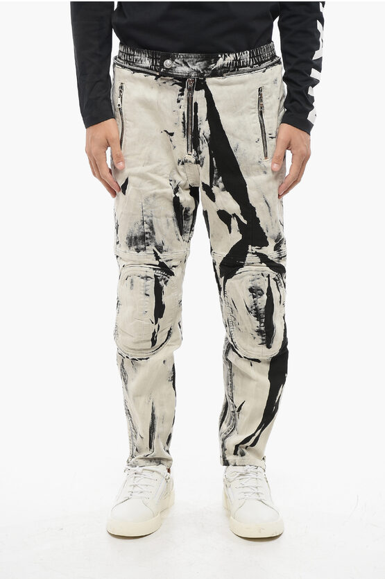 Balmain Acid-wash Effect Biker Jeans With Ankle Zip 16cm In White