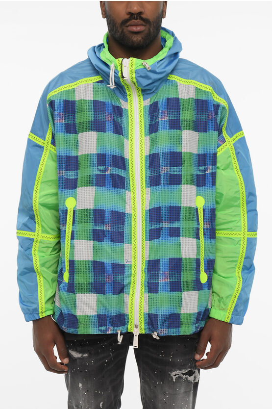 Dsquared2 Acid Wash Effect Check Jacket With Hood