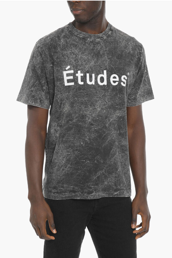 Etudes Studio Acid-wash Effect Crew-neck T-shirt With Printed Logo In Gray
