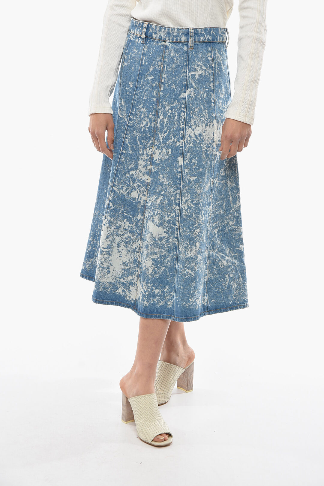 Ganni Acid Wash Effect Denim Maxi Flared Skirt women - Glamood Outlet