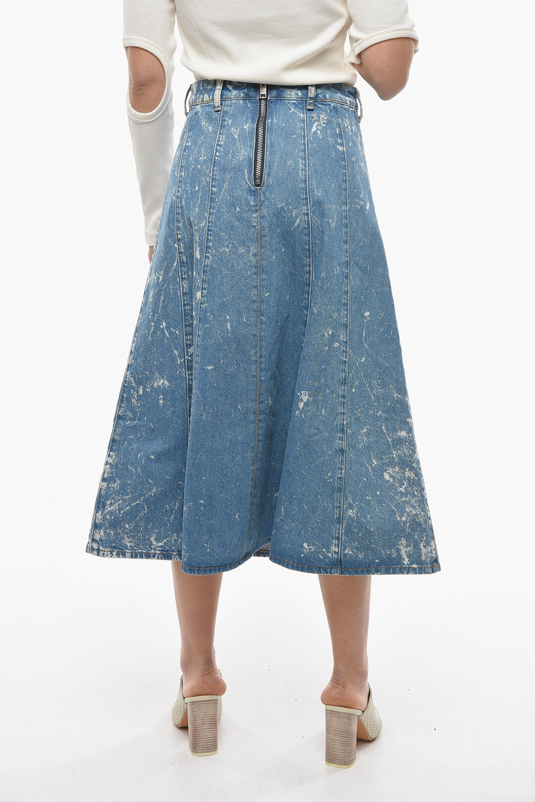 Ganni Acid Wash Effect Denim Maxi Flared Skirt women - Glamood Outlet