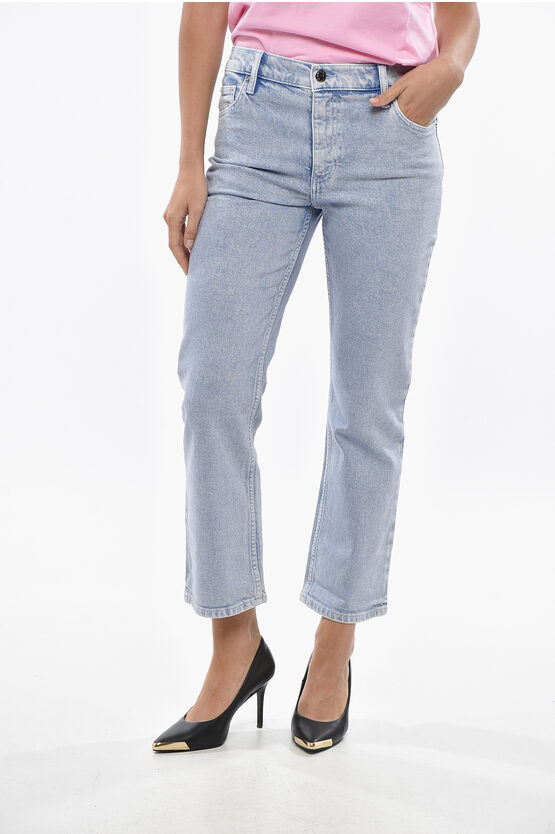 Tory Burch Acid Wash Effect Flare Jeans With Logo Button 20cm In Blue