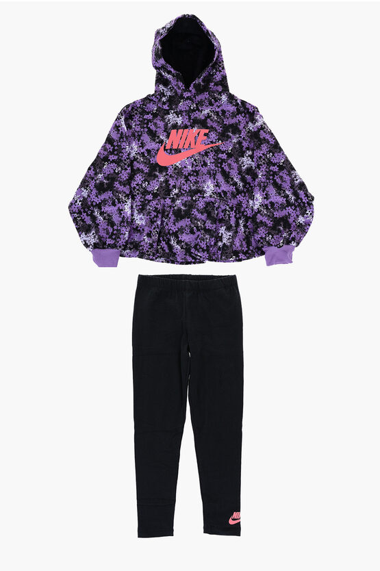 Shop Nike Acid Wash Effect Floral Patterned Hoodie And Leggings Set