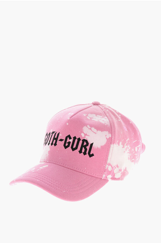 Dsquared2 Acid-wash Effect Solid Color Goth Gurl Cap In Pink