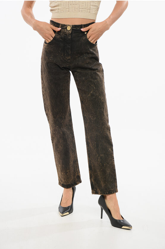 Balmain Acid Wash Effect Straight Fit Jeans 18cm In Brown