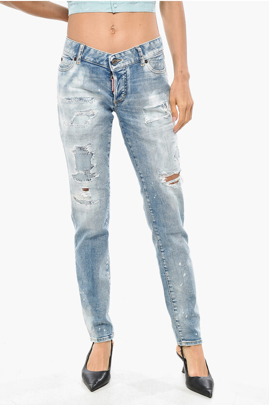 Dsquared2 Acid Wash Jennifer Slim Fit Jeans 14cm In Blue