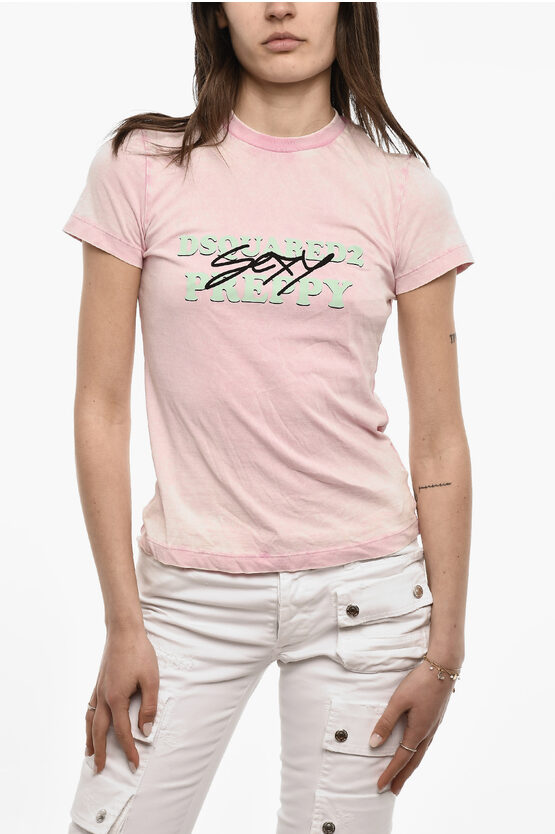Dsquared2 Acid Wash Sexy Preppy Printed T-shirt