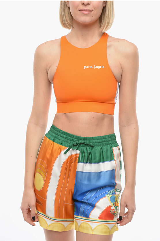 Palm Angels Active Crop Top With Printed Logo In Orange