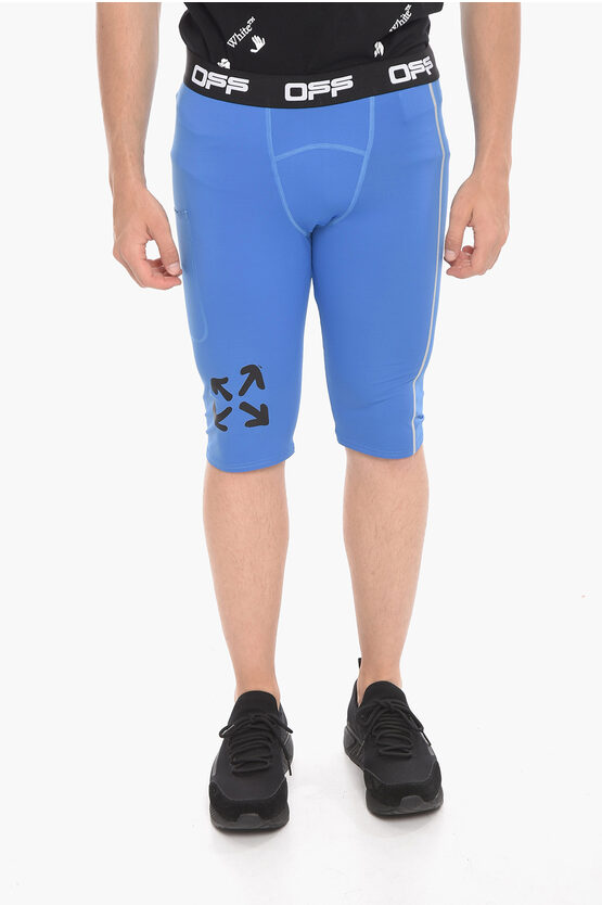 Off-white Active Logoed Band Arrow Compression Biker Shorts In Blue